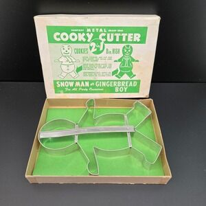 Vintage Cooky Cutter 2 in 1 Snowman Gingerbread Boy Metal 8 Inch Large with Box